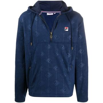 quarter-zip logo print hoodie