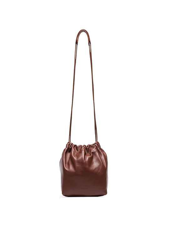 brown drawstring soft leather cross body bag展示图