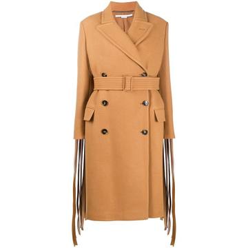 fringed-sleeve double-breasted wool coat