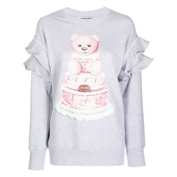 teddy bear ruffle-sleeve sweatshirt