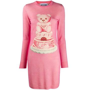 intarsia bear lurex knitted dress