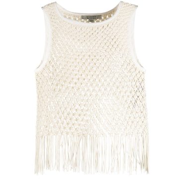 open knit fringe top