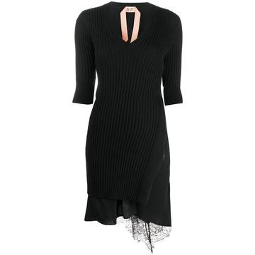 V-neck lace-hem dress