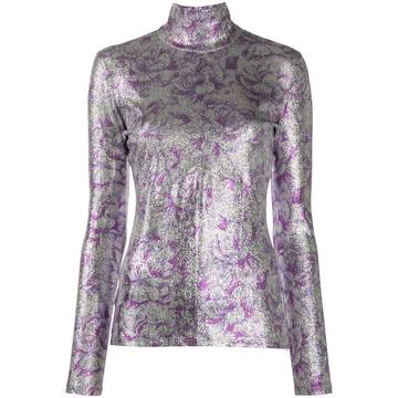 metallic floral-print top