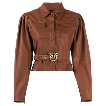 faux leather belted shirt