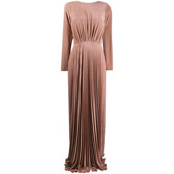 pleated metallic evening dress