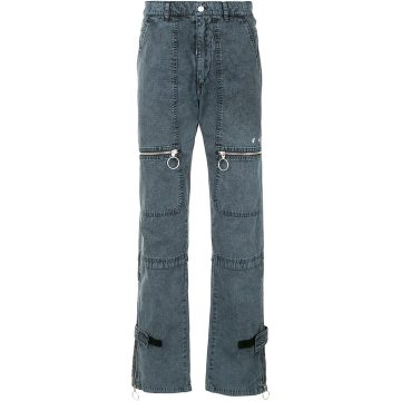 zip-detail straight-leg trousers