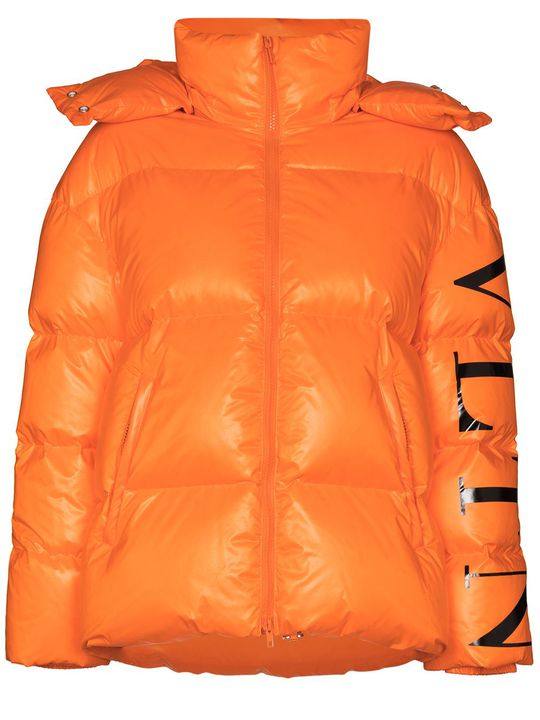 VLTN PUFFER CT LNG ORNAGE W SLV LOGO展示图