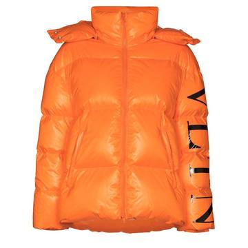 VLTN PUFFER CT LNG ORNAGE W SLV LOGO