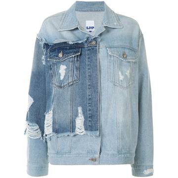 distressed panelled denim jacket