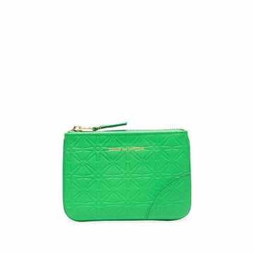 green embossed leather pouch