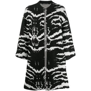 animal-print mid-length coat