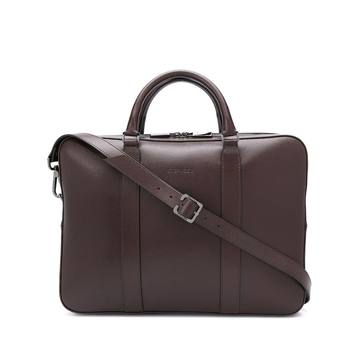 embossed logo leather briefcase