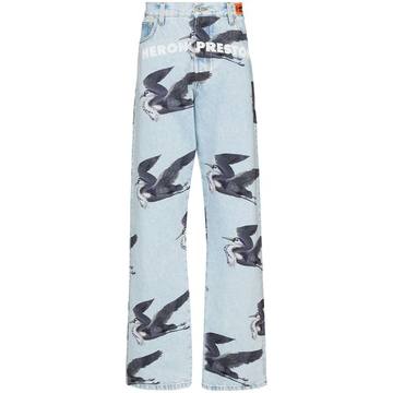 Bird print jeans