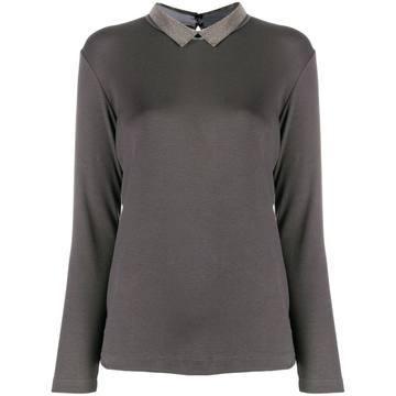 studded collar long-sleeved T-shirt