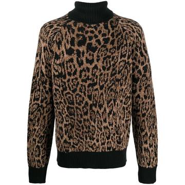 leopard-print roll-neck jumper