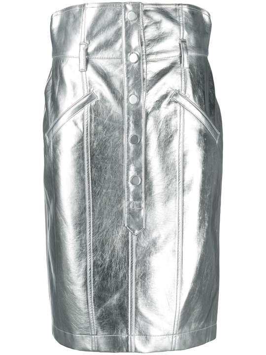 high-waisted metallic pencil skirt展示图