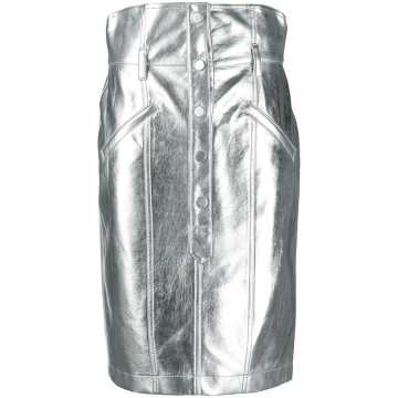 high-waisted metallic pencil skirt
