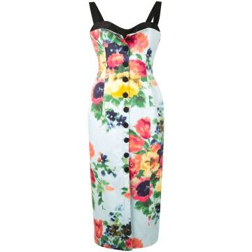 fitted floral print buttoned dress
