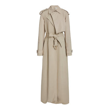 Long Belted Twill Trench Coat