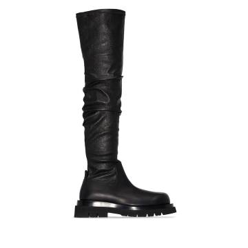 black thigh high stretch chunky boots