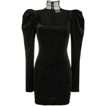 mesh-yoke velvet mini dress