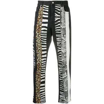 animal-print panelled jeans