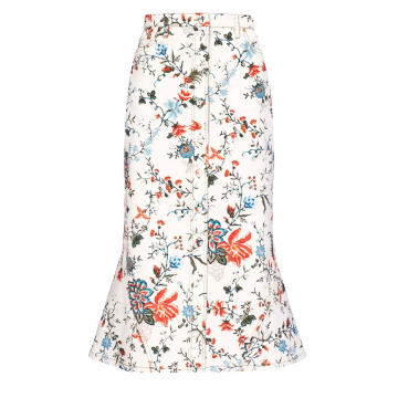 Victorine Floral Denim Fluted Skirt
