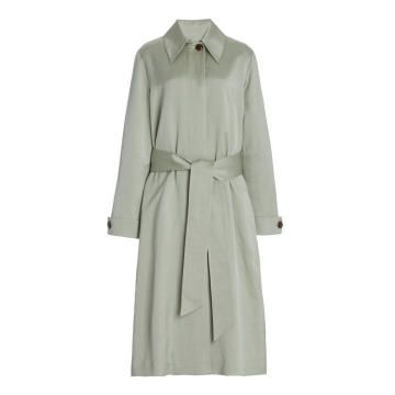 Belted Linen-Blend Long Coat