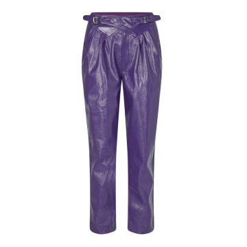 Wilde Buckled Pleated Faux Leather Trousers