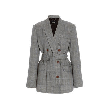 Needham Plaid Linen Double-Breasted Blazer