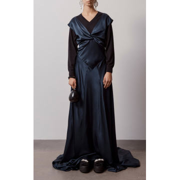 Knot-Accented Silk-Satin Gown
