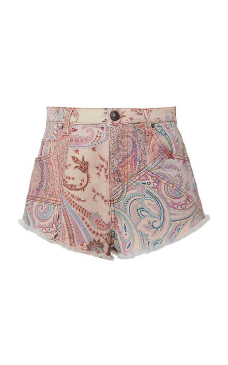 Patchwork Paisley Denim Shorts展示图