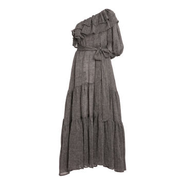 Arden Ruffled One-Shoulder Linen-Blend Maxi Dress