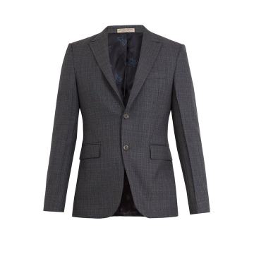 Windowpane-checked wool-blend blazer