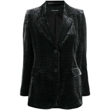 checkered velvet-effect blazer