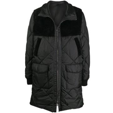 leathered-panelled hooded coat