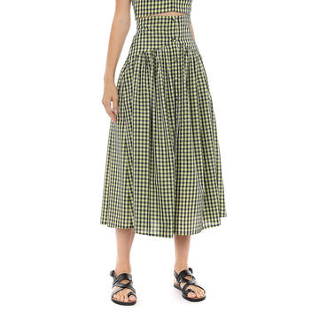 Check Printed Taffeta Midi Skirt