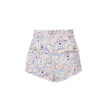 Watercolor-Printed Gabardine Hot Shorts