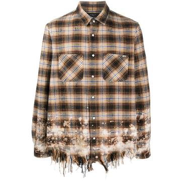 frayed-hem check bleach shirt