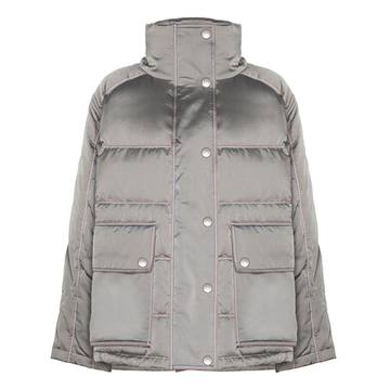 metallic padded puffer jacket