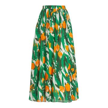 Tulip Print Double Silk Georgette Maxi Skirt