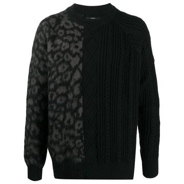 leopard-panelled cable-knit jumper