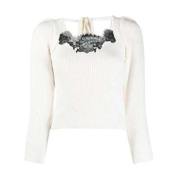 lace-detail knit top