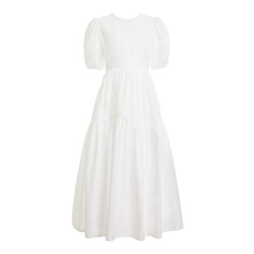 Open-Back Cotton Puff-Sleeve Maxi Dress