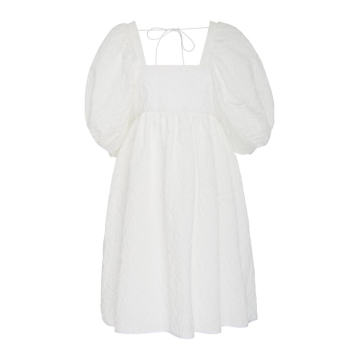 Ragnhild Puff-Sleeve Cotton-Mattelasse Mini Dress