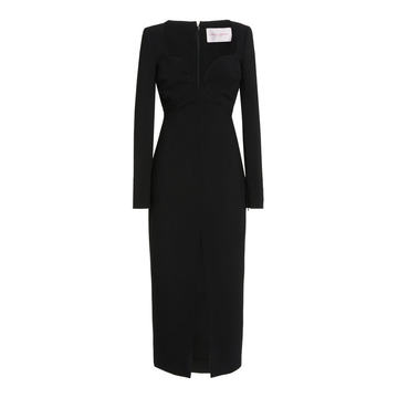 Open Neckline Double Wool Midi Dress