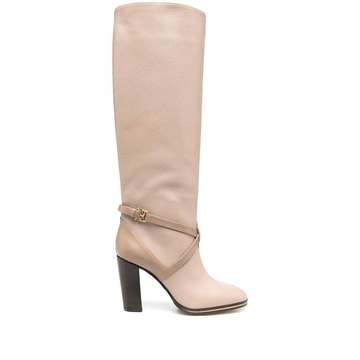 knee-length crossover strap boots