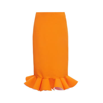 Ruffle-Trimmed Crepe Midi Skirt