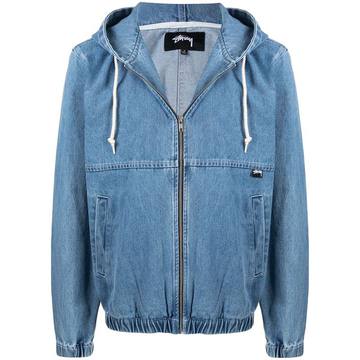 hooded denim bomber jacket